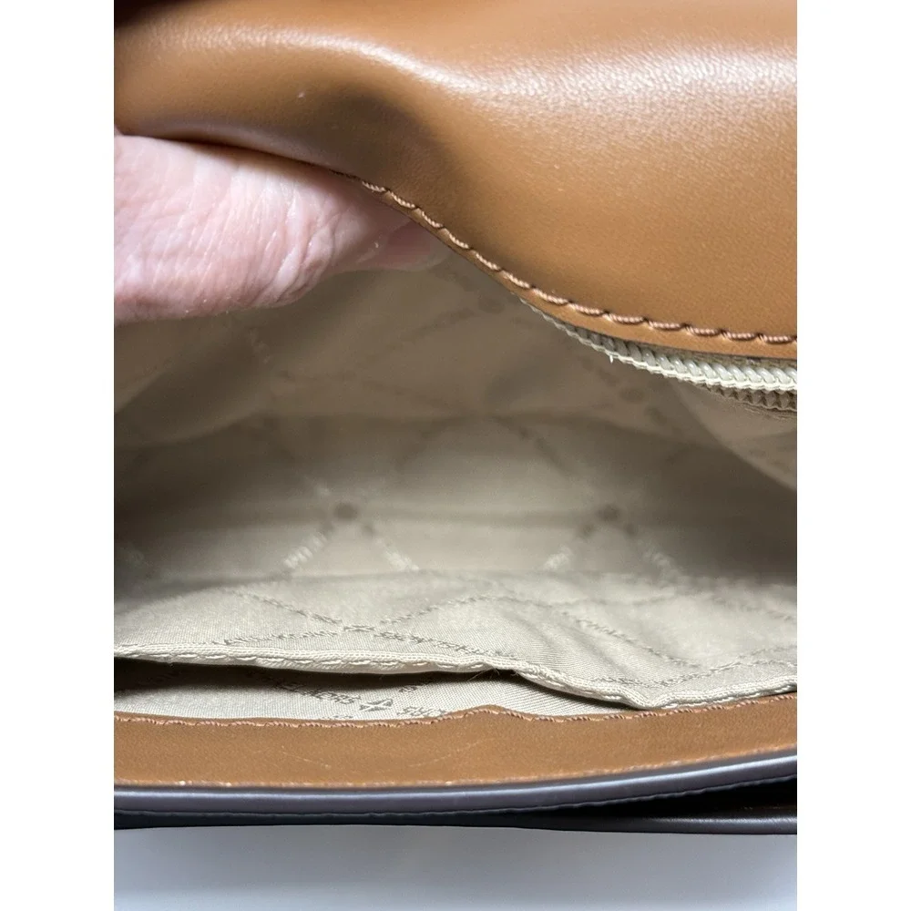 MICHAEL KORS SLOAN EDITOR BROWN MK MEDIUM FLAP CENTER STRIPE MESSENGER BAG